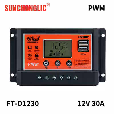 30A PWM Solar Charge Controller with Dual USB Output and High-Precision Voltage Stability